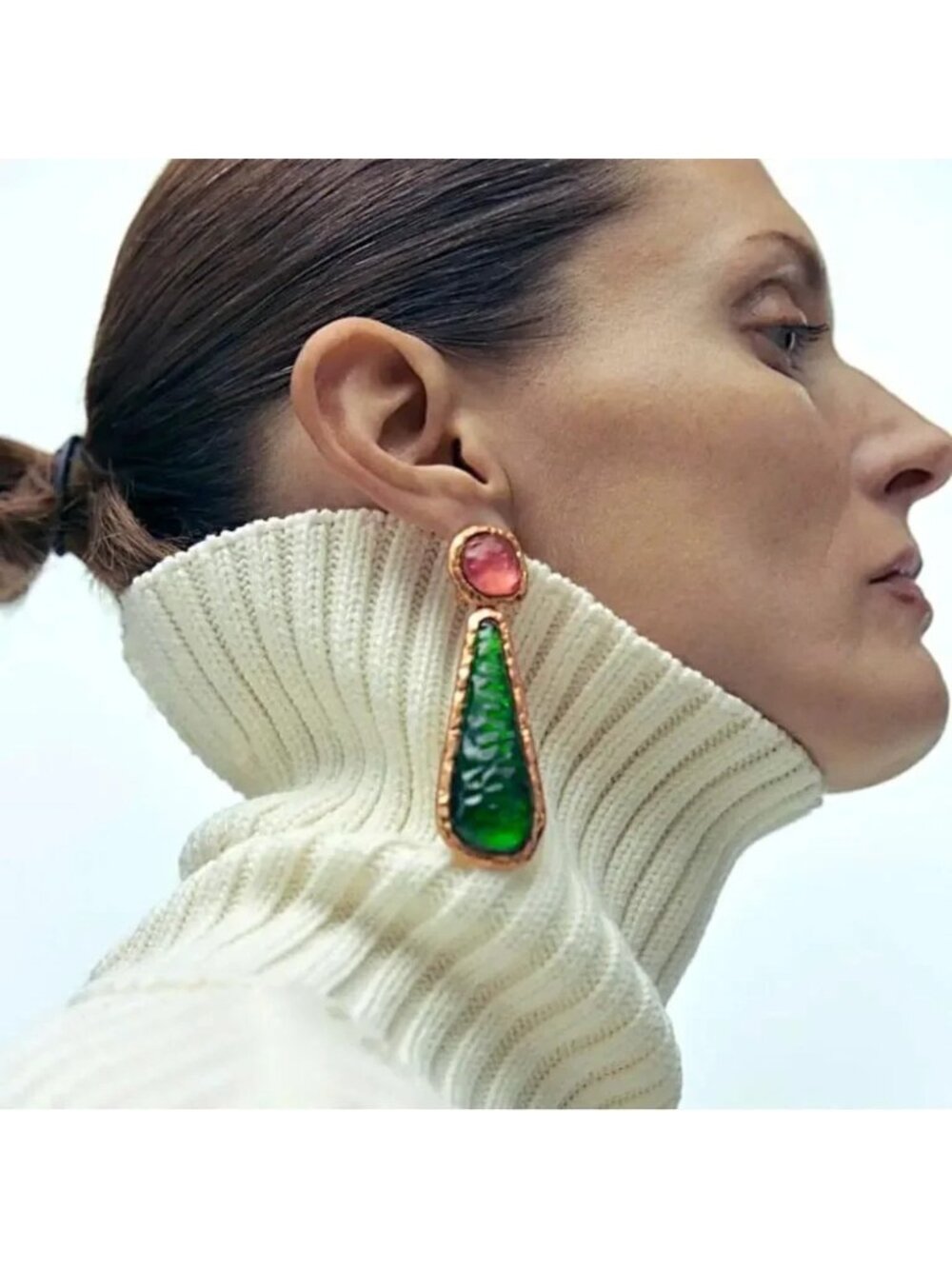 Art Deco Gold Green Earrings